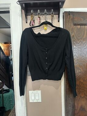 Black Cropped Button-Front Women's Knit Top